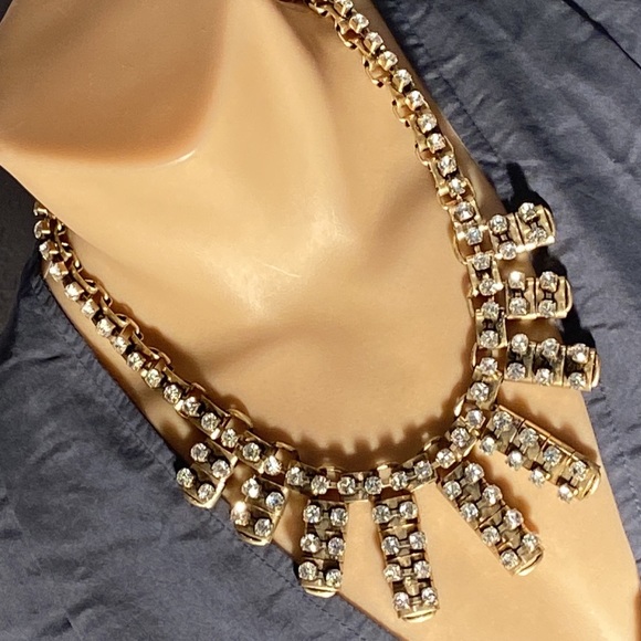 J. Crew Jewelry - J CREW - necklace: gold tone w asymmetrical chunks & rhinestones throughout